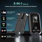5 in 1,Carbon Monoxide Detectors Plug in,Combined Gas, Smoke, CO Alarms, Detects Temperature and Humidity,with HD Display,Plug in or Portable with Built-in Battery,for Travel, RV