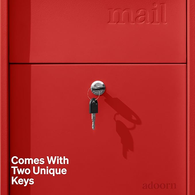 Lockable Post Mount Mailbox | Large Size (RED), Anti-Theft Locking Mailbox, 15.5" H x 12" W x 18.5" D, Weatherproof Mailboxes for Outside The House