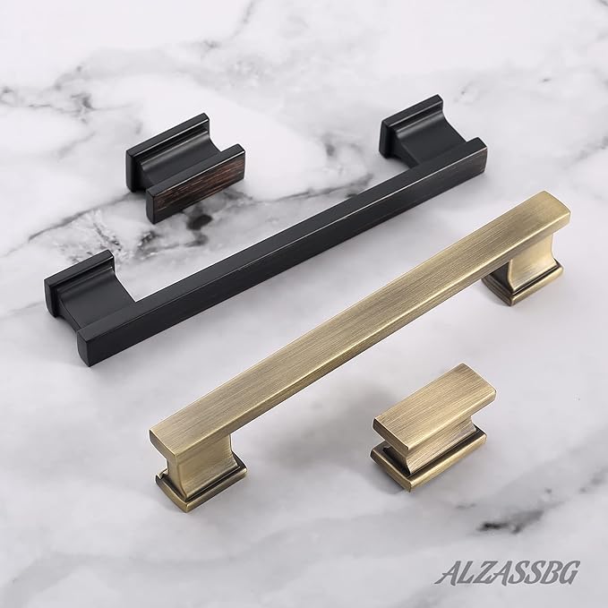 Alzassbg 5 Pack Brushed Antique Brass Cabinet Pulls, 15 Inch(381mm) Hole Centers Kitchen Cabinet Handles for Cabinets and Drawers AL3061AB