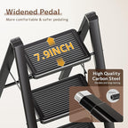 GameGem 2 Step Ladder Folding Step Stool with Wide Anti-Slip Pedal, 330LBS Capacity, Lightweight Portable Stepladder for Home and Kitchen Use, Black