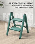 Taranta 2 Step Ladder,Aluminum Lightweight Folding 2 Step Stool with Anti-Slip Wide Pedal,330lbs Capacity Step Ladder for Household,Kitchen,Office - Green