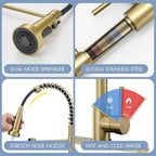 AIMADI Gold Kitchen Faucet with Pull Down Sprayer,Commercial Single Handle Brushed Gold Kitchen Sink Faucet with Deck Plate