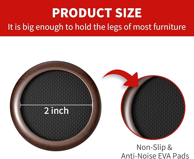 Ezprotekt 2 inch Non Slip Wood Furniture Pads for Hardwood Floors, 8 Pcs Round Anti Slip Furniture Coaster Cups Floor Protectors with Anti-Slide EVA for Chair Sofa Table Bed Couch (Dark Brown)