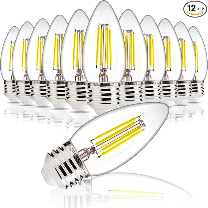 ALAMPEVER E26 LED Bulb 60 Watt, B11 Chandelier Light Bulbs, 5000K Daylight Candelabra LED Bulbs 12 Pack Candle Light Bulbs