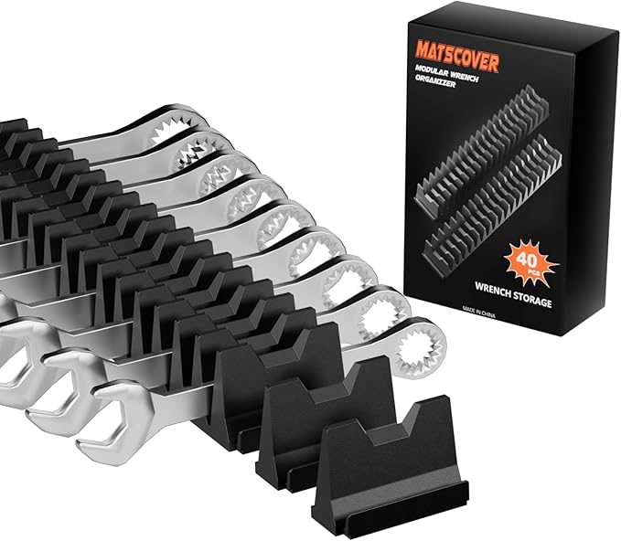 40PCS Modular Wrench Organizer Wrench Holder - Wrench Tool Organizers for Tool Drawer Storage, Wrench Storage Set with Metric & SAE Label, Wrench Rack Tool Gift for Professional Mechanics Men, Black