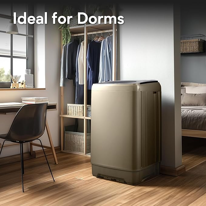 Portable Clothes Washing Machines 17.8LBS Full Automatic Washer and Spinner Combo with 10 Programs and 8 Water Levels, Compact Laundry Wash Machine for Apartment RV Dorm Home, Gold