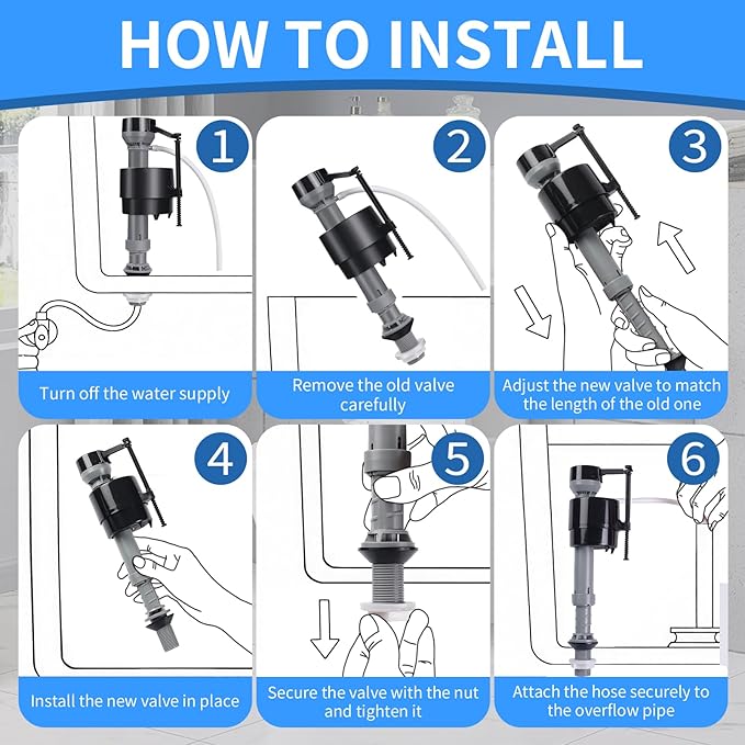 16 Pieces Adjustable Toilet Fill Valve Replacement Kit with Gloves, Quiet Toilet Flush Valve for Tank and Bowl, Universal Toilet Valve Replacement Set (8–13 in, G15/16")