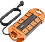 CCCEI Outdoor Power Strip Weatherproof with 8 Plug, Waterproof Extension Cord with Multiple Outlets, Christmas Exterior Garden Yard Surge Protector 10FT, Orange.