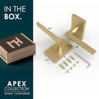 Mega Handles Apex Dummy Door Handles - 2 Pack Heavy Duty Gold Door Handle, Non-Turning Door Handle for Hallway, Closet & French Doors, Single Side, Fits All Standard Doors - Satin Brass