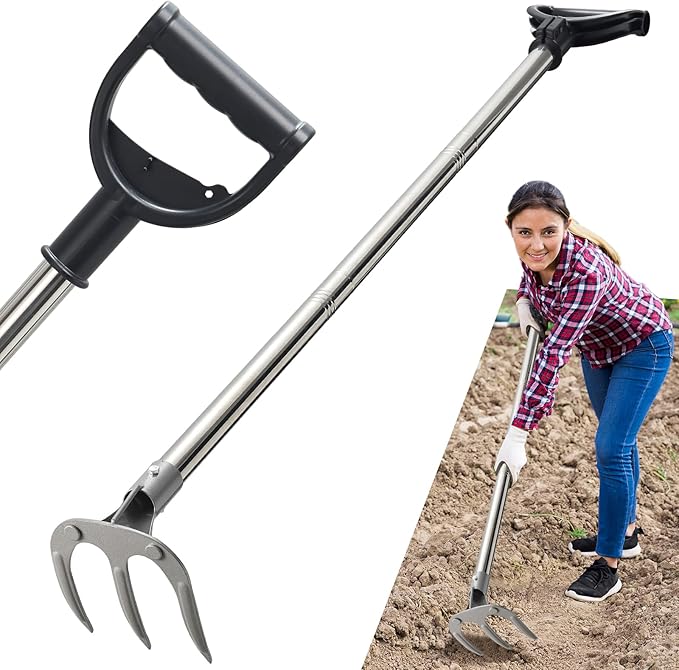 Garden Hand Cultivator Rake: 65" Long Handle Hoe Garden Tool with Ergonomic D Grip, Heavy Duty Iron 3-Tine Tiller Rakes for Gardening,Cultivating, Planting, Digging, Weeding