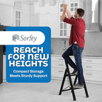 Step Ladder 2 Step Folding, Decorative - Beautiful Gray Wood & Black Aluminum, Ultra Slim Profile, Anti Slip Steps, Sturdy-Portable for Home, Office, Kitchen, Photography Use,by SORFEY