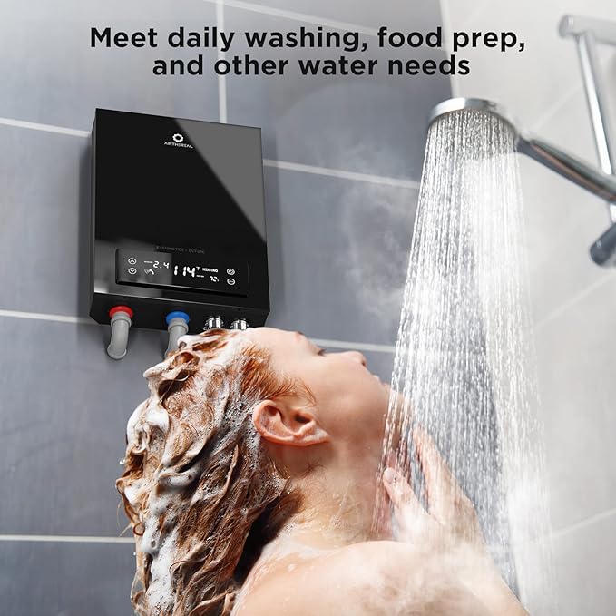 Airthereal Electric Tankless Water Heater, 27kW, 240Volts - Endless On-Demand Hot Water - Self Modulates to Save Energy Use - Small Enough to Install Anywhere - for 3 Showers, Evening Tide series