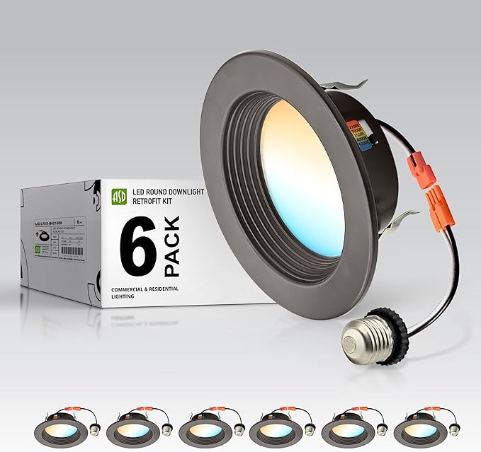 ASD 4 Inch Retrofit LED Recessed Lighting | Metal Trim Bronze 10W 849LM 120V 2700K-5000K Adjustable Ceiling Downlights | Triac Dimmable Wet Rated Room Can Lights, ETL Energy Star, 6 Pack