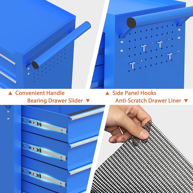5-Drawer Rolling Tool Chest, Tool Box with 4 Wheels and Drawers, High Capacity Detachable Mobile Tool Storage Cabinet for Garage, Workshop, Mechanics and Repair Room (Blue)
