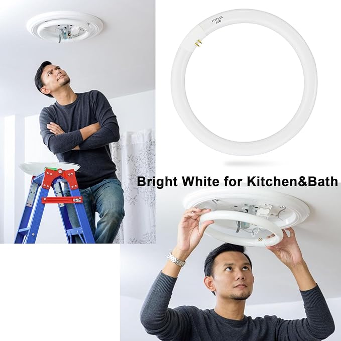 (2 Pack) FC12T9/DX 32 Watts 12 Inch T9 Round Fluorescent Circular Light Bulb, Daylight-6500K, FC12T9/DL 2100 Lumens G10Q 4-Pin Base 32W Circline Ceiling Lights