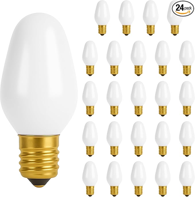 OHLECTRIC Night Light Bulbs (24 Pack – White), 7 Watt Mini Bulbs – E12 Candelabra Base, Non-Dimmable, 120 Volts – C7 Night Light Lamp Replacement Bulb for Salt Lamps, Window Candles, Holiday Decor