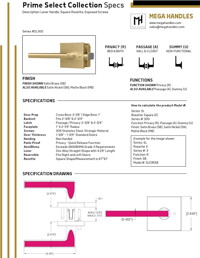 Mega Handles Prime Dummy Lever, Door Handle for Closet or French Doors, Single Side Door Levers, Non-Turning, Fits All Standard Door Sizes, Covered Screws Included - Polished Chrome (2 Pack) 5"