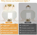 3-Light Vanity Lights with Clear Glass Shades, Brushed Gold Bathroom Light Fixtures Over Mirror, Modern Bathroom Wall Lamp for Mirror Living Room Cabinet Bedroom Porch