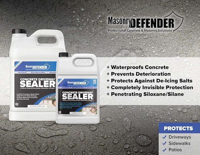 Concrete Sealer for Driveways, Patios, & Sidewalks - Deep Penetrating Water Repellent Protection - Silane Siloxane Sealer - 1 Gallon