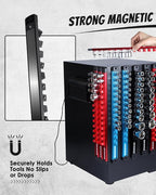 1/2" Magnetic Socket Holder Organizer - Aluminum Alloy Socket Rail Tray for Tool Box Drawer, Socket Rack with Extra 2Pcs Replacement Clips for Automotive Garage(Black)