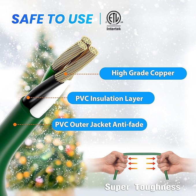 K KASONIC - 31FT Halloween Lights Outdoor Extension Cord with Mutil Outlets, ETL Listed Heavy Duty Electrical Cord with Protective Covers, Weatherproof Extension Cord for Outside, 16AWG/1625W, Green