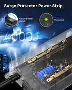 TROND Power Strip Surge Protector with 360° Rotating Flat Plug, 15ft Long Extension Cord, 4000J, ETL Listed, 10 Widely Spaced Outlets, 2 USB A and 2 USB C, Wall Mountable, for Home Office, Black