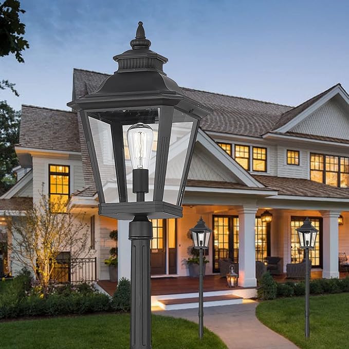 Outdoor Lamp Post Light, Waterproof Outdoor Classic Street Lights with Clear Glass for Backyard, Patio, Garden, Lawn, Pathway, Driveway