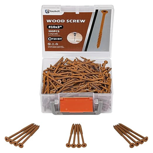 Wood Screws 3 Inch, 300 Pcs Construction Fence Screws, #10 x 3 Deck Exterior Screws for Wood, Rust Resistant, T25 Star Bits Included, Brown