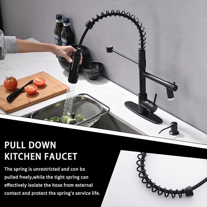 AIMADI Matte Black Kitchen Faucet with Soap Dispenser Include 10 Inch Hole Cover Deck Plate