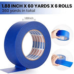 ADHES Upgrade Blue Painters Tape, Masking Tape for Painting 6 Rolls x 1.88 Inch x 60 Yards, Blue Paint Tape No Residue Outdoor Anti UV Multi Surface Use, Total 360 Yards