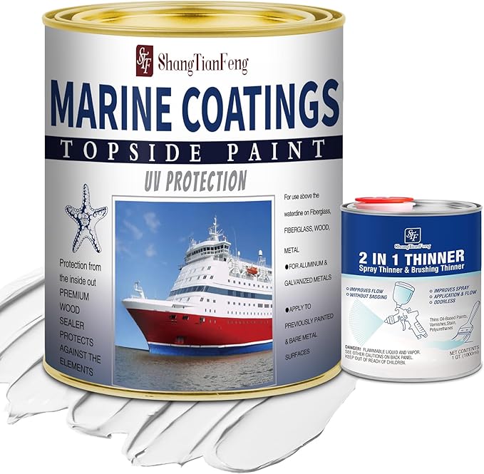 ShangTianFeng 207014 Marine Wood and Fiberglass Primer,32 Fl Oz White+10 Fl Oz diluent, Suitable for use on fiberglass, wood or metal surfaces above the waterline 1 Quarts