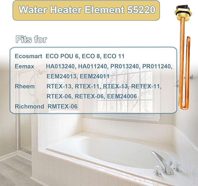 Upgraded HE 55220 Water Heater Element, For Ecosmart ECO POU 6, ECO 8, ECO 11, Rheem, Eemax, Richmond Electric Tankless Water Heaters, Replace 60208 Heating Element, 5.5KW 220V or 6KW 240V, 2 Pack