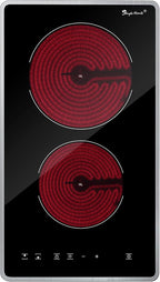 2 Burner Electric Cooktop, Electric Stove Top 12 Inch with Metal Trim, Sensor Touch Control, Fast Heat, Multiple Safety Protection, 3000W, 220V~240V Hard Wire(No Plug)