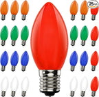 25 Pack C9 LED Christmas Light Bulbs,C9 Plastic Multicolor Replacement LED Bulbs Shatterproof C9/E17 Candelabra Base 0.6 Watt Great for Outdoor Indoor Night Lights Holiday Christmas Tree Decor