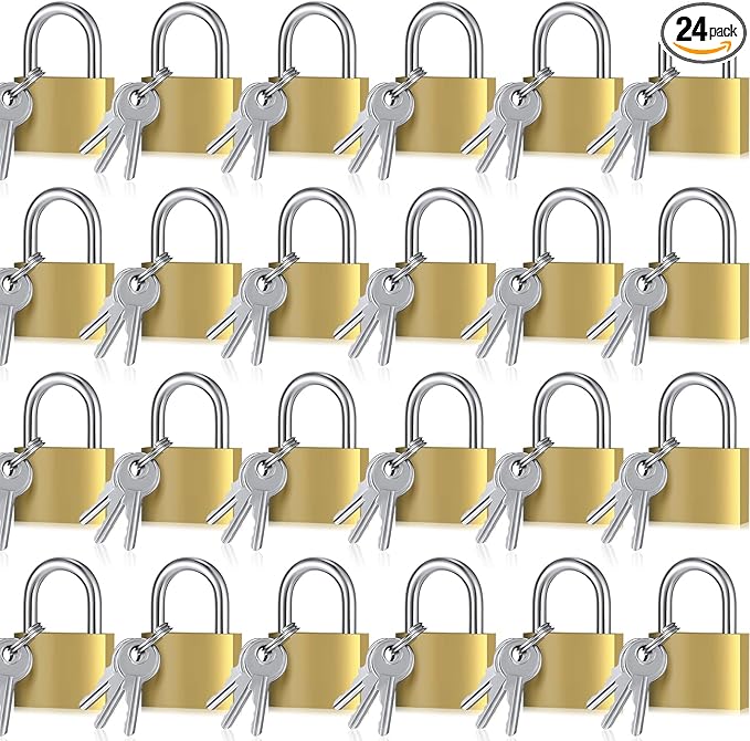 24 Pcs Solid Brass Keyed Padlock, Small Yellow Gym Lock, Strong Padlock with Same Key for Luggage Toolbox (20mm)