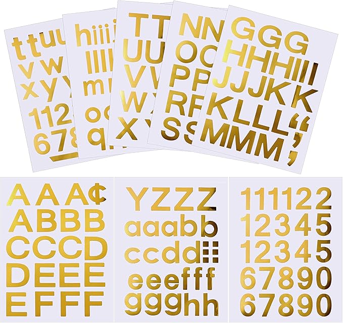 Outus 8 Sheets Vinyl Letter Stickers Self Adhesive Mailbox Numbers Alphabet Stickers Stick on Letters for Christmas Stockings Scrapbook Bulletin Board School Business(1 Inch,Gold)
