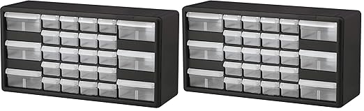 Akro-Mils 26-Drawer Plastic Drawer Storage Cabinet for Garage Organization, Bead Organizer, Building Bricks Storage, Teacher Toolbox, Makeup Organizer, 20-Inch W x 6-Inch D x 10-Inch H, 10126 Black