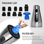 Kitchen Faucet Head Replacement – Pull-Down Sprayer for Moen, Delta| 3-Mode Sink Faucet Spray Head with 9 Adapters, Brushed Nickel, Kitchen Sink Sprayer Replacement.