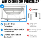 Washer and Dryer Pedestals - 24" W, 16" H, White Steel Universal Fit with Major Brands, Leak-Proof Laundry Pedestal with Drain Pan & Hose, Washer and Dryer Stand for Back Pain Relief, 800 lbs Capacity