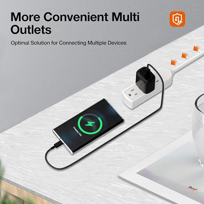 5-Pack Power Strip 3 Prong Outlet - Slim White 3 Grounded Outlets 1ft Heavy Duty Extension Power Cord Power Strip Ideal for Computer/Phone/Home/Office (13A/125V/1625W/ETL Listed)