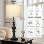 Farmhouse Table Lamps Set of 2, 27" Black Vintage Bedside Lamps with USB A+C Charging Ports, 3-Way Dimmable Touch Control Rustic Nightstand Lamp for Living Room Office(Bulbs Included)