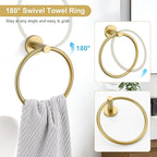 TQKAG Brushed Gold Bathroom Hardware Set 6-Piece Bathroom Accessory Set 23.6 Inch Round Stainless Steel Towel Bar Set Wall Mounted