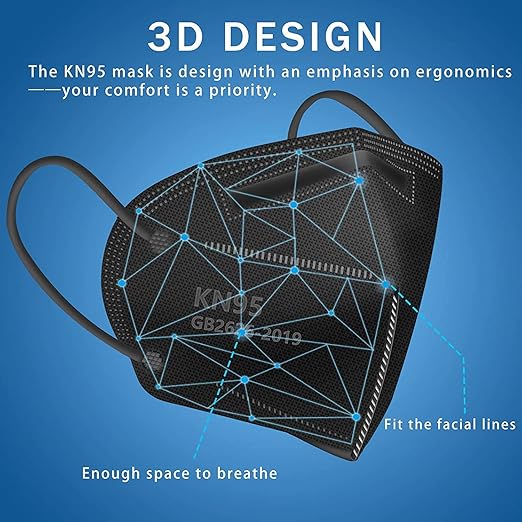 KN95 Face Mask 20 PCS,5 Layers Cup Dust Mask Against PM2.5 from Fire Smoke, Dust, for Men, Women, Essential Workers(Black)