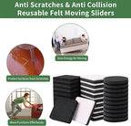 Ezprotekt 2.5" Felt Furniture Movers Sliders for Hardwood Floors, 24 Pcs Reusable Round Felt Furniture Moving Pads for Sofa Desk Couch Cabinet, Furniture Glides Easily and Quickly (Black)