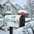 Hello Winter Snowman Mailbox Cover Magnetic Standard Size 18 X 21 Christmas Snow Pine Tree Post Letter Box Wrap Covers for Garden Yard Outdoor Xmas Decor
