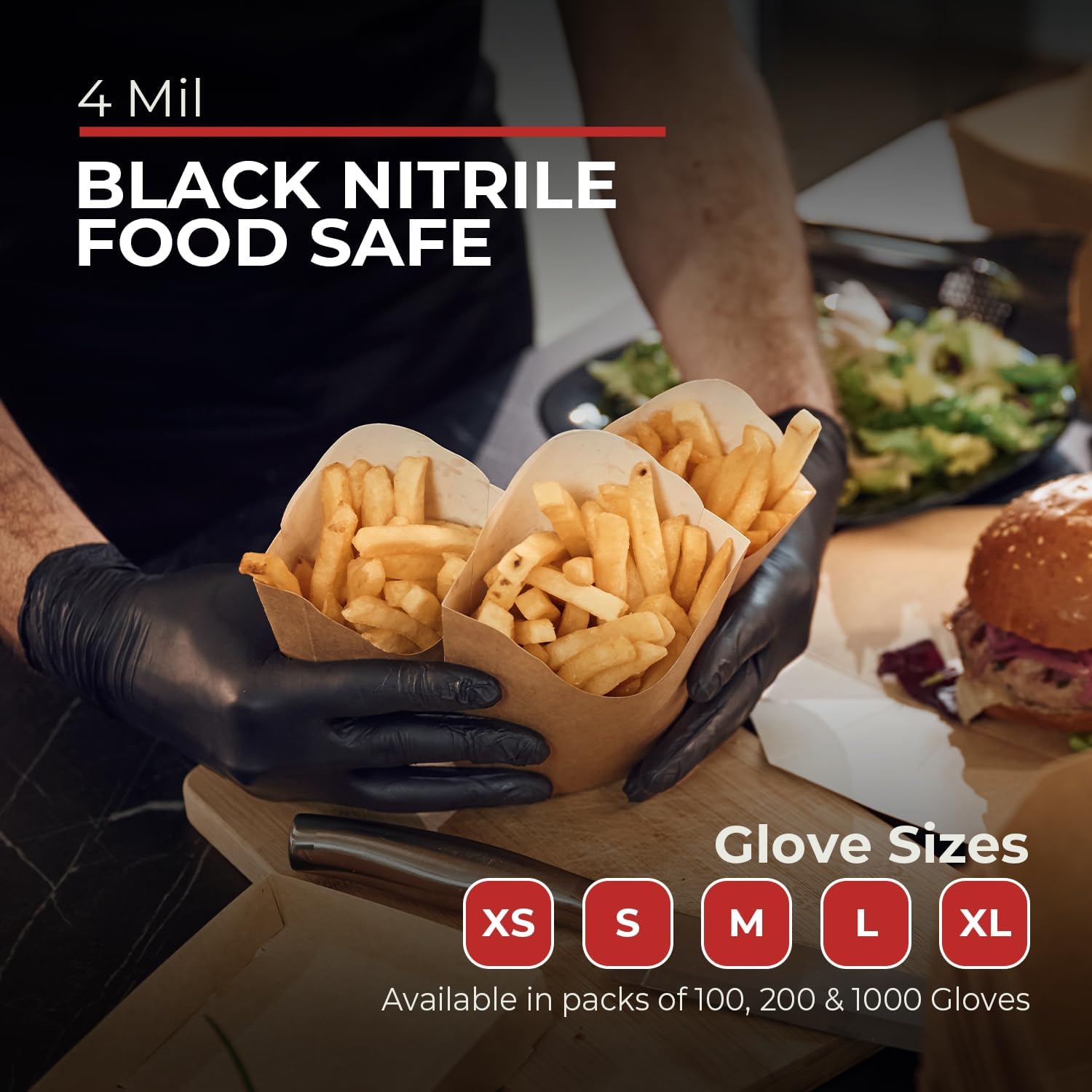 Black Nitrile Gloves Disposable Latex Free & Powder Free, 4 Mil Rubber Glove, Cleaning, Cooking, Mechanic(XS-XXL)