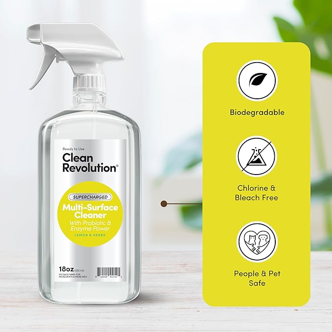 Clean Revolution SuperCharged Multi Surface Cleaner Refill Supply, Non-Toxic, Eco-Friendly & Plant-Based, Ready to Use, Lemon & Herbs, 18 oz (Pack of 1)