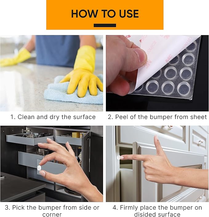 256 Self Adhesive Cabinet Door Bumpers – Sticky Clear Silicone Rubber Pads for Furniture Drawers, Kitchen Cabinets, Decor, Wall Protection – Vellax