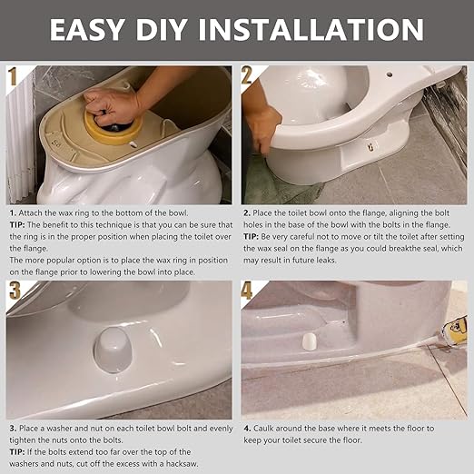 Wax Ring & Brass Bolts for Toilet Bowls Reinforced with Polyethylene Flange, Toilet Bowl Wax Gasket Seal for Floor Outlet Toilets New Install or Re-seat, Fits 3-inch or 4-inch Waste Lines