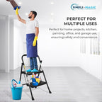 SIMPLI-MAGIC 2-Step Ladder, 800 LBS Capacity Folding Step Stool – Anti-Slip Wide Steps & Handgrip – ANSI Certified Lightweight & Durable Steel Stepping Stool for Kitchen, Home, Office & Garage